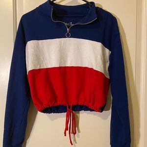 Vintage Style Zip-Up Crop Top pullover